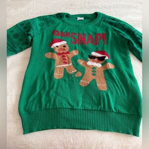 Green Holiday Sweater with Gingerbread Design